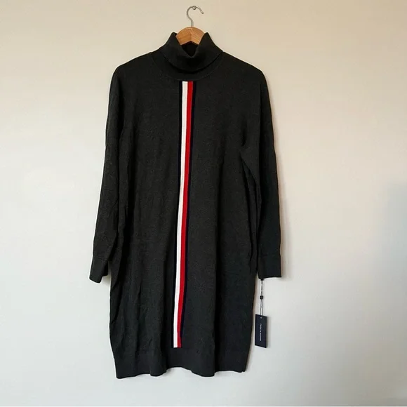 Flag Stripe Turtleneck Cotton Sweater Dress - Picture 5 of 10